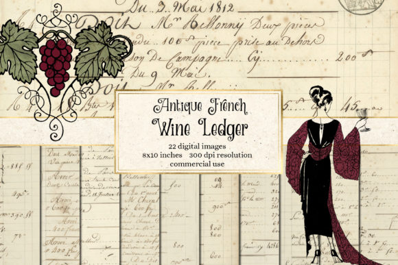 Download Antique French Wine Ledger Digital Paper - Digital paper Collection