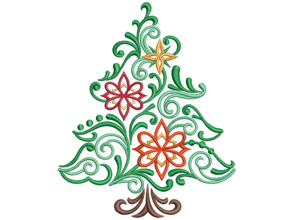 Download Floral Christmas Tree Machine Embroidery - Christmas tree Collection