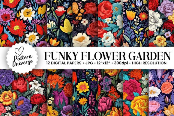 Download Funky Flowers Garden Digital Papers - Digital paper Collection
