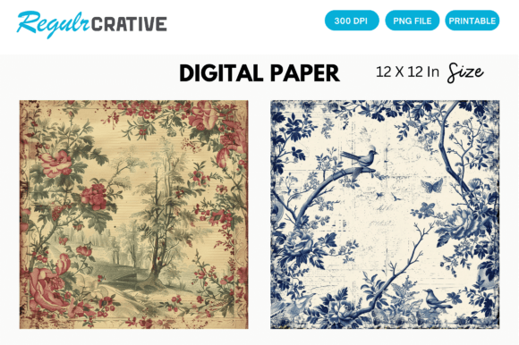 Download French Pastoral Romantic Digital Paper - Digital paper Collection