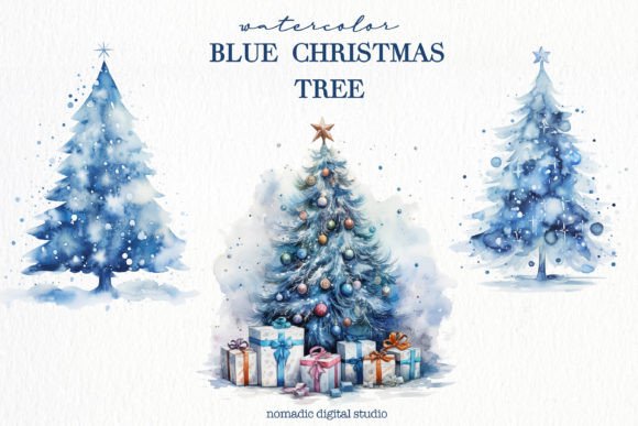 Download 9 Watercolor Blue Christmas Tree Clipart - Christmas tree Collection