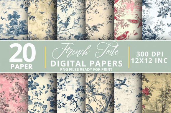 Download French Toile Digital Paper Bundle - Digital paper Collection