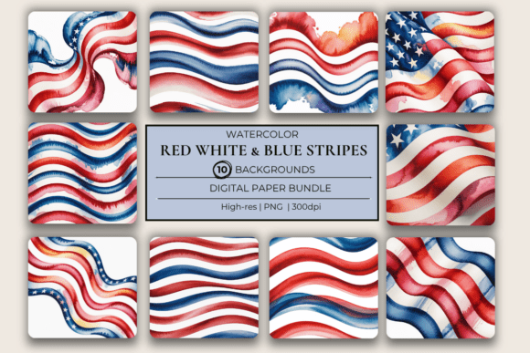 Download USA Watercolor Stripes Red White &amp; Blue - White Collection