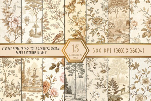 Download Vintage Sepia French Toile Digital Paper - Digital paper Collection