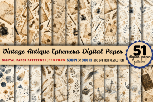 Download Vintage Antique Ephemera Digital Paper - Digital paper Collection
