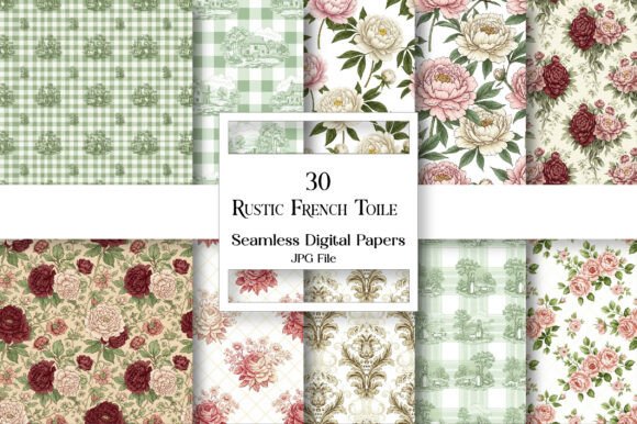 Download Rustic French Toile Digital Paper Pack - Digital paper Collection
