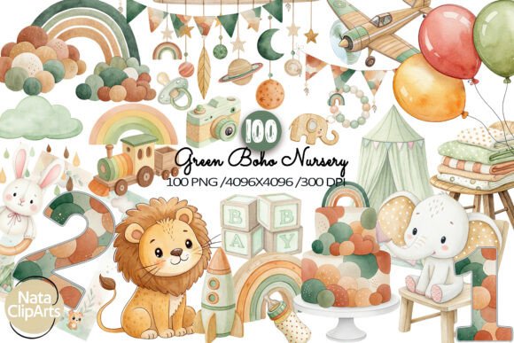 Download Baby Shower Clipart,Green Boho Nursery - Baby shower Collection