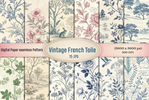 Download Vintage French Toile Digital Paper - Digital paper Collection