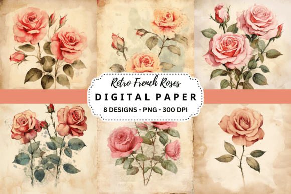 Download Retro French Roses Digital Paper - Digital paper Collection