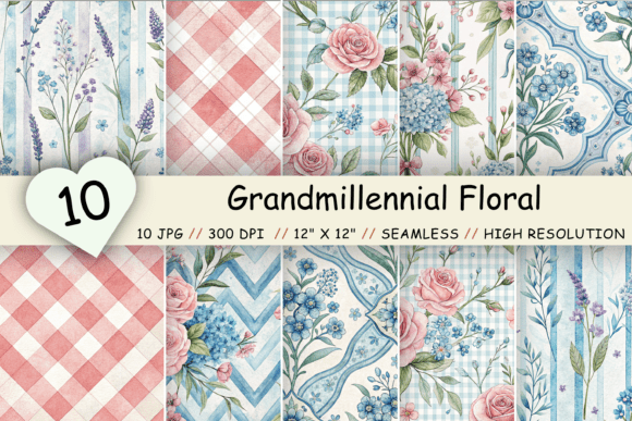 Download Grandmillennial Floral Digital Paper - Digital paper Collection