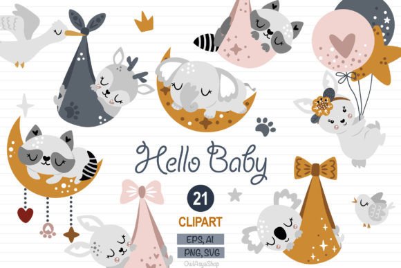 Download Newborn Animals Svg, Baby Shower Set - Baby shower Collection