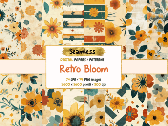 Download Retro Bloom Seamless Digital Papers - Digital paper Collection