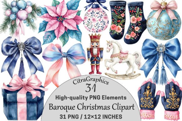 Download Watercolor Baroque Christmas Clipart. - Baroque Collection