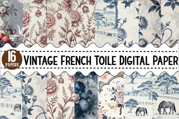 Download Vintage French Toile Digital Paper - Digital paper Collection
