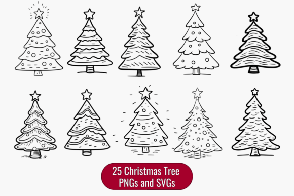 Download Charming Vintage Christmas Tree Doodles - Christmas tree Collection