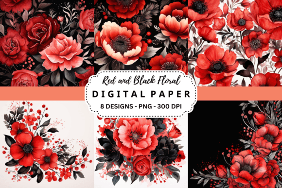 Download Red and Black Floral Digital Paper - Digital paper Collection