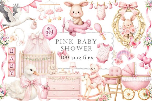 Download Pink Baby Shower Clipart Watercolor PNG - Baby shower Collection